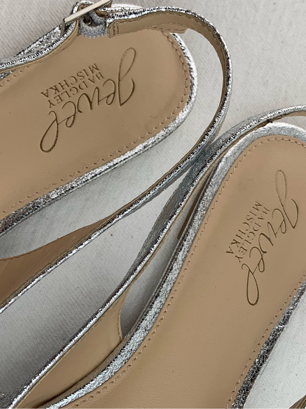New Badgley Mischka “Jewel” Embellished Silver Pointed Slingback Flats - Picture 7 of 9